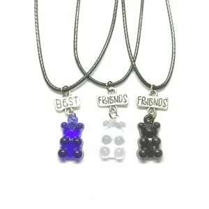 Tuna Takı & Aksesuar Jelibon Ayıcıklar 3'lü Arkadaşlık Bff Best Friends Kolyesi Model 3. Lacivert/şeffaf/siyah