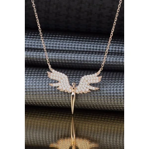 X-lady Accessories Altın Renk Mikail Meleği Kanatlı Beyaz Taşlı Zirkon Kolye - 1077