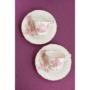 Altın Yaldızlı Ingiliz Desen Bone 2 Kişilik Kahve Fincan Takımı-Gül Kurusu