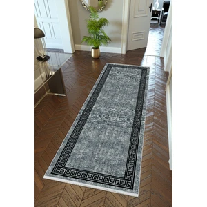 Yolluk Klasik Gri Siyah Kaymaz Kesme Yıkanabilir Ince Dijital Baskı Koridor Halısı