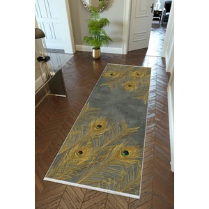 Yolluk Tavus Kuşu Tüyü Gri Kaymaz Kesme Yıkanabilir Ince Dijital Baskı Koridor Halısı