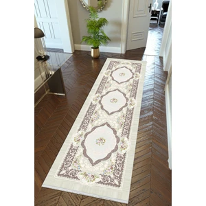 10 Post Online Yolluk Klasik Ekru Gri Kaymaz Kesme Yıkanabilir Ince Dijital Baskı Koridor Halısı