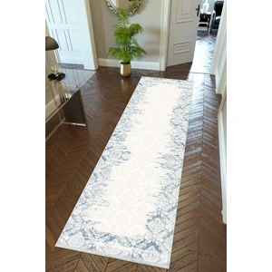 Yolluk Mavi Beyaz Kaymaz Kesme Yıkanabilir Ince Dijital Baskı Koridor Halısı
