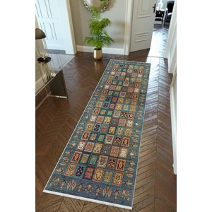 10 Post Online Yolluk Kilim Desenli Otantik Lacivert Kaymaz Kesme Yıkanabilir Ince Dijital Baskı Koridor Halısı