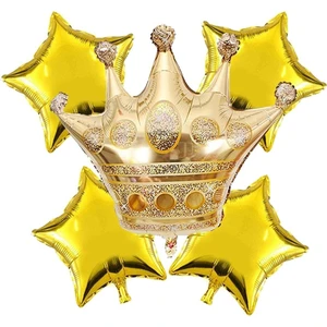 Best Parti Gold Kral Tacı Folyo 1 Adet 24 Inç 4 Adet 18 Inç Gold Yıldız Folyo Balon Set