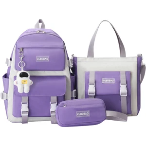 Clbdbag Ilkokul Öğrencilerinin Okul Çantası 3 Parça Set Kadınlar Sırt Çantası Büyük Kapasiteli Seyahat Sırt Çantası(Aksesuarlar Dahil) (Yurt Dışından)