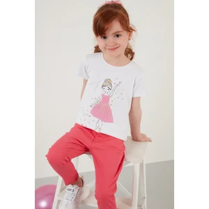 Baskılı Bisiklet Yaka Pamuklu T Shirt Kız Çocuk T Shirt 6211037