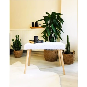 Web Panya Webpanya Gürgen Retro Ahşap Ayaklı Handmade Kırık Beyaz  Pofidik Puf Bench Koltuk Sandalye