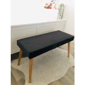 Web Panya Webpanya Gürgen Retro Ahşap Ayaklı Handmade Antrasit Kumaş Puf Bench Koltuk Sandalye