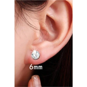 Midyat Gümüş Dünyası 6 mm 1 Çift Cubic Zirkon 925 Ayar Gümüş Tektaş Çivi Küpe