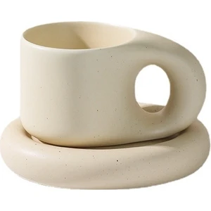 260 ml Yaratıcı El Yapımı Yağ Kolu Kupa ve Oval Plaka Kişiselleştirilmiş Seramik Fincan Daire Kahve Çay Süt Kek Nordic Ev Dekor | Kahve Kupası Setleri(Yurt Dışından)