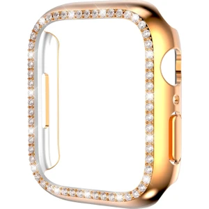 Apple Watch 6 Se 5 4 44 mm Uyumlu Kasa Koruyucu Taşlı Tasarım Metalik Renk Gövde Koruma (Önü Açık)