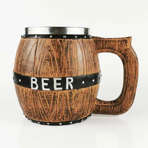 Reçine Kalıp Meşe Ahşap Bira Kupa ile 20 Oz Paslanmaz Çelik Iç Tank Kupası Tankard Bira Stein En Iyi Brathday Hediye 600ML | Kupalar