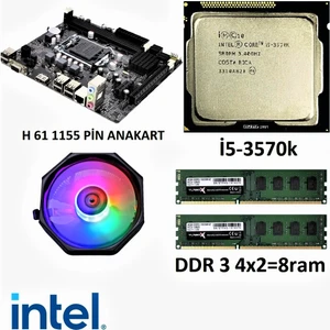 I5 3570K Işlemci H61 Anakart 8 GB Ddr3 Ram Rgb Fan Bundle Set