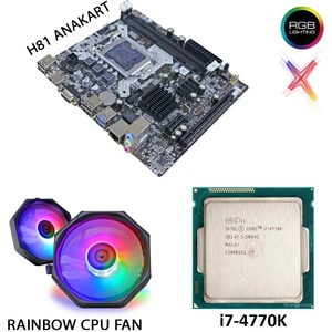 H81 1150 Pin I7-4770K Işlemci Rgb Cpu Fan Anakart Set