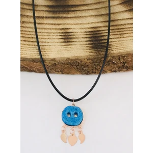 Sultan Telkari 925 Ayar Gümüş Deri Kordonlu Roze Renk Süryani Nazar Boncuğu Kolye