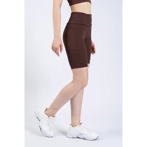 The Step Sports Kadın Kahve Cepli Fitilli Yüksek Bel Spor Şort Tayt 8"
