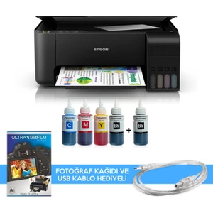 Tanklı L3210 Photoink Mürekkepli Yazıcı 4 Renk Bitmeyen Kartuşlu (1 Siyah Mürekkep Hediyeli)