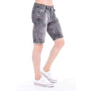 Cedy Denım Erkek Makedon Gri Yıpratmalı Kot Şort Slim Fit Jean Şort C342