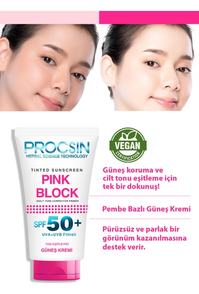Procsın Pink Block Aydınlatıcı SPF50+ Güneş Kremi 50 ml