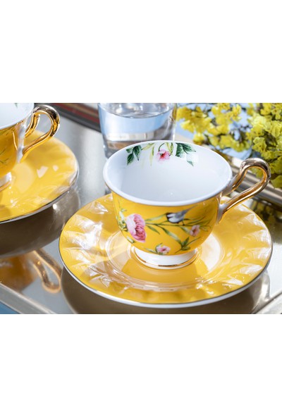 English Home Vanilla Porselen 2 Kişilik Kahve Fincan Takımı 90 ml Sarı-Turuncu