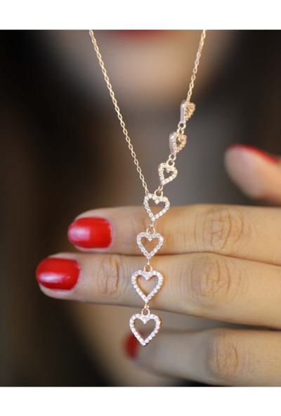 Midyat Gümüş Dünyası Kadın Rose 925 Ayar Zirkon Taşlı Kalp Model Gümüş Kolye