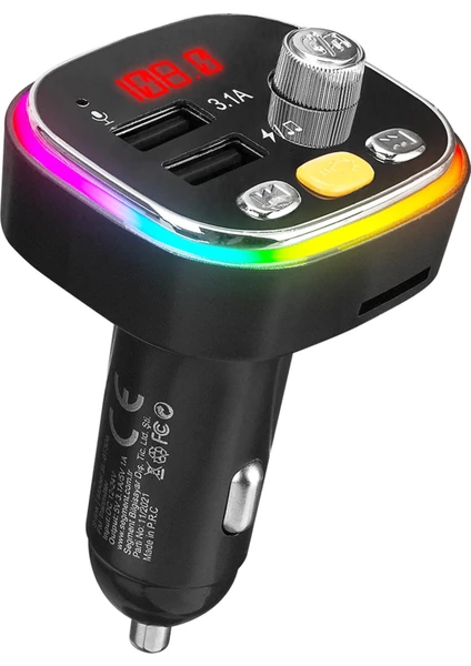 SL-BT306 Çift USB 5V 3.1A Rainbow Işıklı LED Ekran Tf Kartlı V5.0 Bluetooth Fm Transmitter