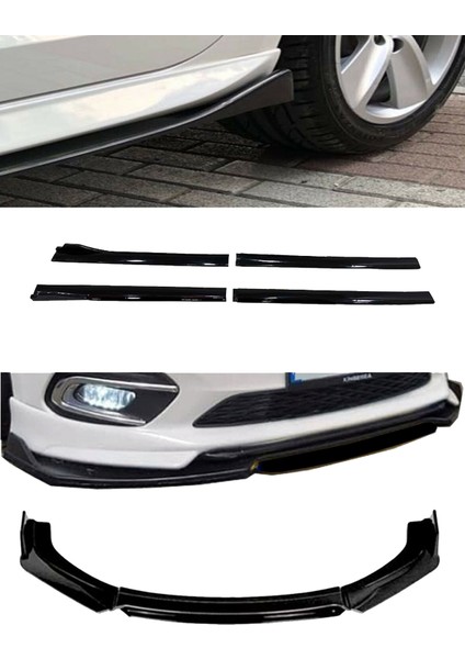 Ford Tourneo Connect 2018 Sonrası Flaplı Yan Marşpiyel Eki + 4 Parça Siyah Ön Ek Piano Black Set