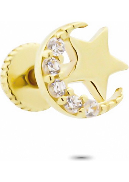 Altın Ay Yıldız Helix Piercing