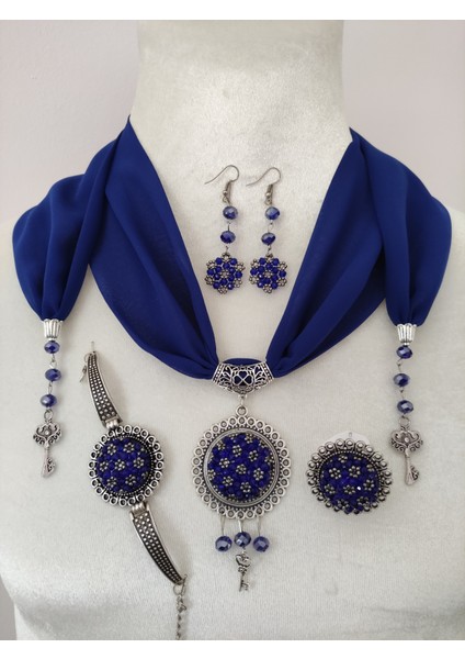 Fular Adilstore Kristal ve Kum Boncuk Işlemeli Nazar Dualı Fular