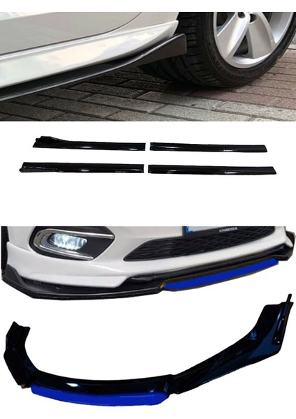 Fiat Tempra 1990-2001 Flaplı Yan Marşpiyel Eki + 4 Parça Mavi Ön Ek Piano Black Set