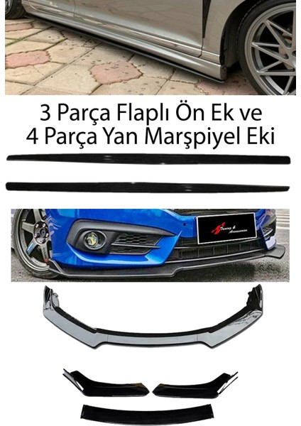 Fiat / Tofaş Tempra F30 Düz Yan Marşpiyel Eki + 3 Parça Ön Ek Piano Black Set