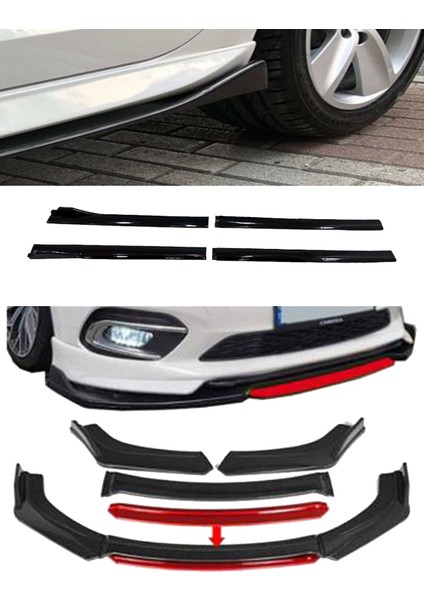 Fiat Tipo 1993-2002 Flaplı Yan Marşpiyel Eki + 4 Parça Kırmızı Ön Ek Piano Black Set