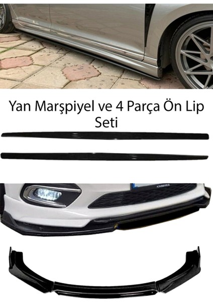 Chevrolet Spark F30 Düz Yan Marşpiyel Eki + 4 Parça Ön Ek Piano Black Bodykit Set