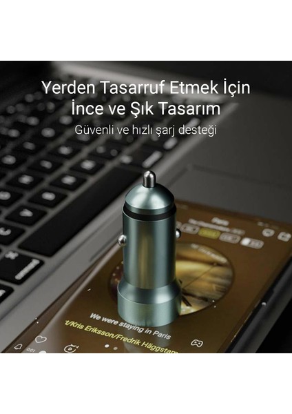 22.5W Type-C ve USB Girişli 3.0 Quallcom Çakmaklık Hızlı Araç Şarjı IX-CC013