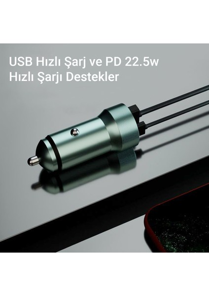 22.5W Type-C ve USB Girişli 3.0 Quallcom Çakmaklık Hızlı Araç Şarjı IX-CC013