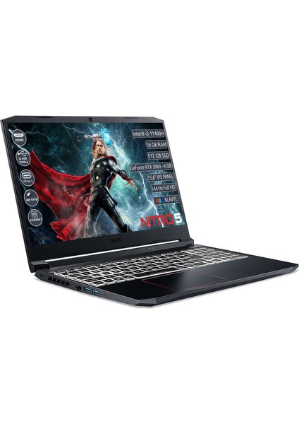 Nitro 5 AN515-57 Intel Core i5 11400H 16GB 512GB SSD RTX 3060 FreeDOS 15.6" Taşınabilir Bilgisayar NH.QEWEY.002