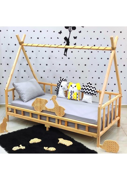 Montessori Yatak Doğal Çam Ağacı Çocuk Karyola