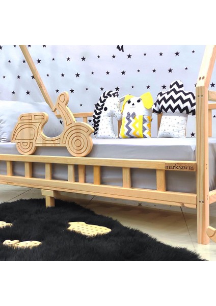 Motosikletli Montessori Yatak Doğal Çam Ağacı Çocuk Karyola fırsatları