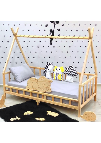 Ayıcıklı Montessori Yatak Ahşap Çocuk ve Bebek Karyola
