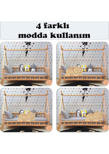 Ayıcıklı Montessori Yatak Ahşap Çocuk ve Bebek Karyola