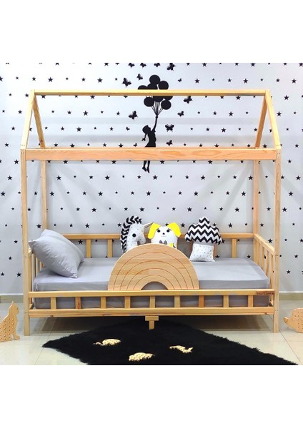 Çatılı Montessori Yatak 90X190 Doğal Çam Çocuk Karyola modelleri