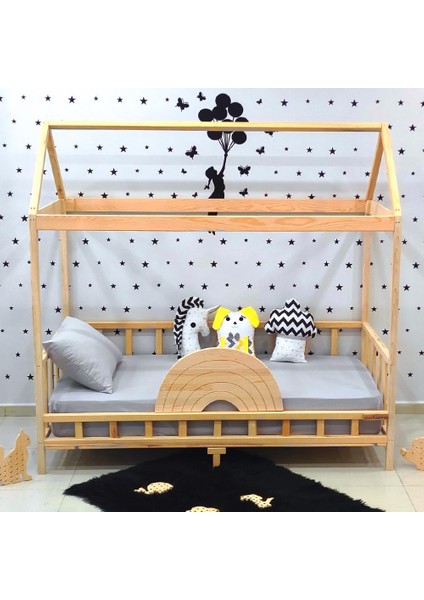 Çatılı Montessori Yatak 90X190 Doğal Çam Çocuk Karyola fırsatları