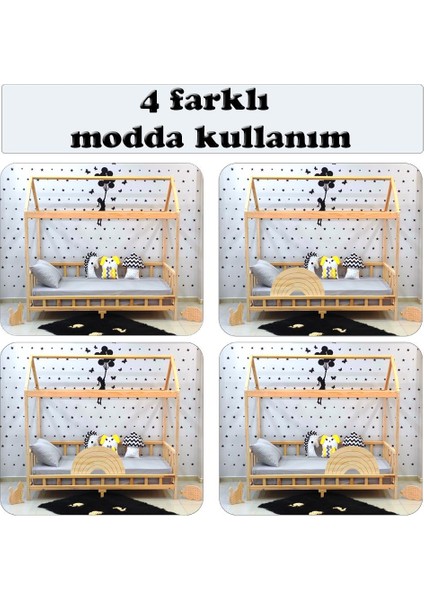 Çatılı Montessori Yatak 90X190 Doğal Çam Çocuk Karyola