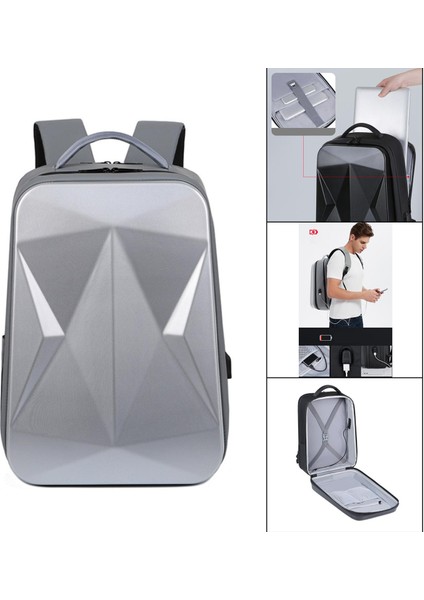 USB Portu ile Laptop Sırt Çantası Sert Kabuk Hafif Seyahat Erkekler Gri (Yurt Dışından)