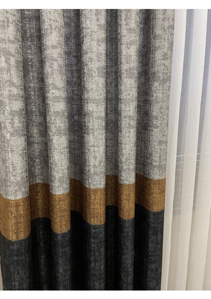 Keten Zemin Modern Çizgili Desen 1/2,50 Pile Fon Perde modelleri