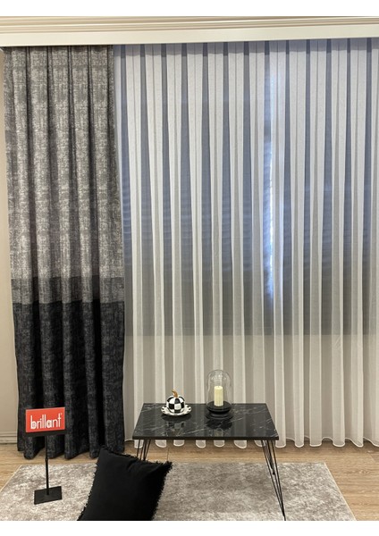 Keten Zemin Modern Çizgili Desen 1/2,50 Pile Fon Perde