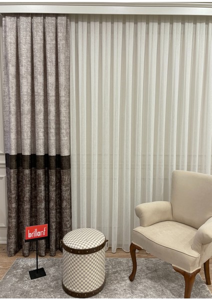 Keten Zemin Modern Çizgili Desen 1/2,50 Pile Fon Perde fiyatları