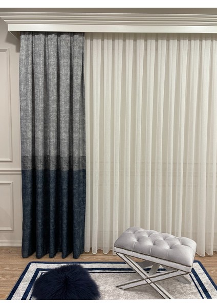 Keten Zemin Modern Çizgili Desen 1/2,50 Pile Fon Perde