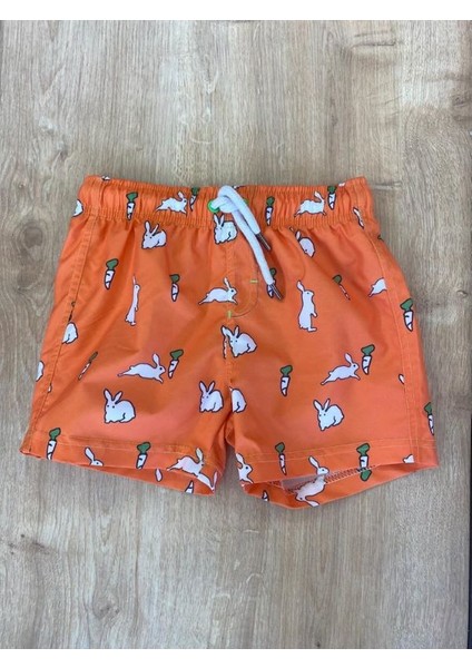 Sevimli Tavşan Desenli Hemen Kuruyan Erkek Çocuk Bebek Şort Mayo , Çocuk Deniz Şortu
